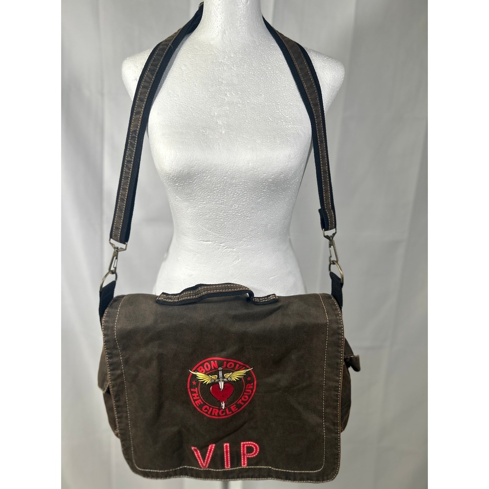 Bon Jovi‎ The Circle Tour VIP Messenger Bag Brown Canvas Adjustable Strap#280